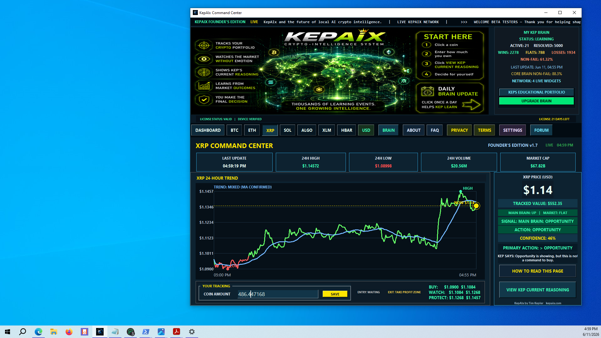 Full KepAIx Windows desktop workspace showing the widget running on a computer screen